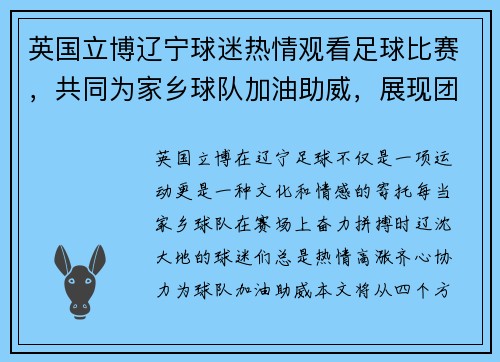 英国立博辽宁球迷热情观看足球比赛，共同为家乡球队加油助威，展现团结精神